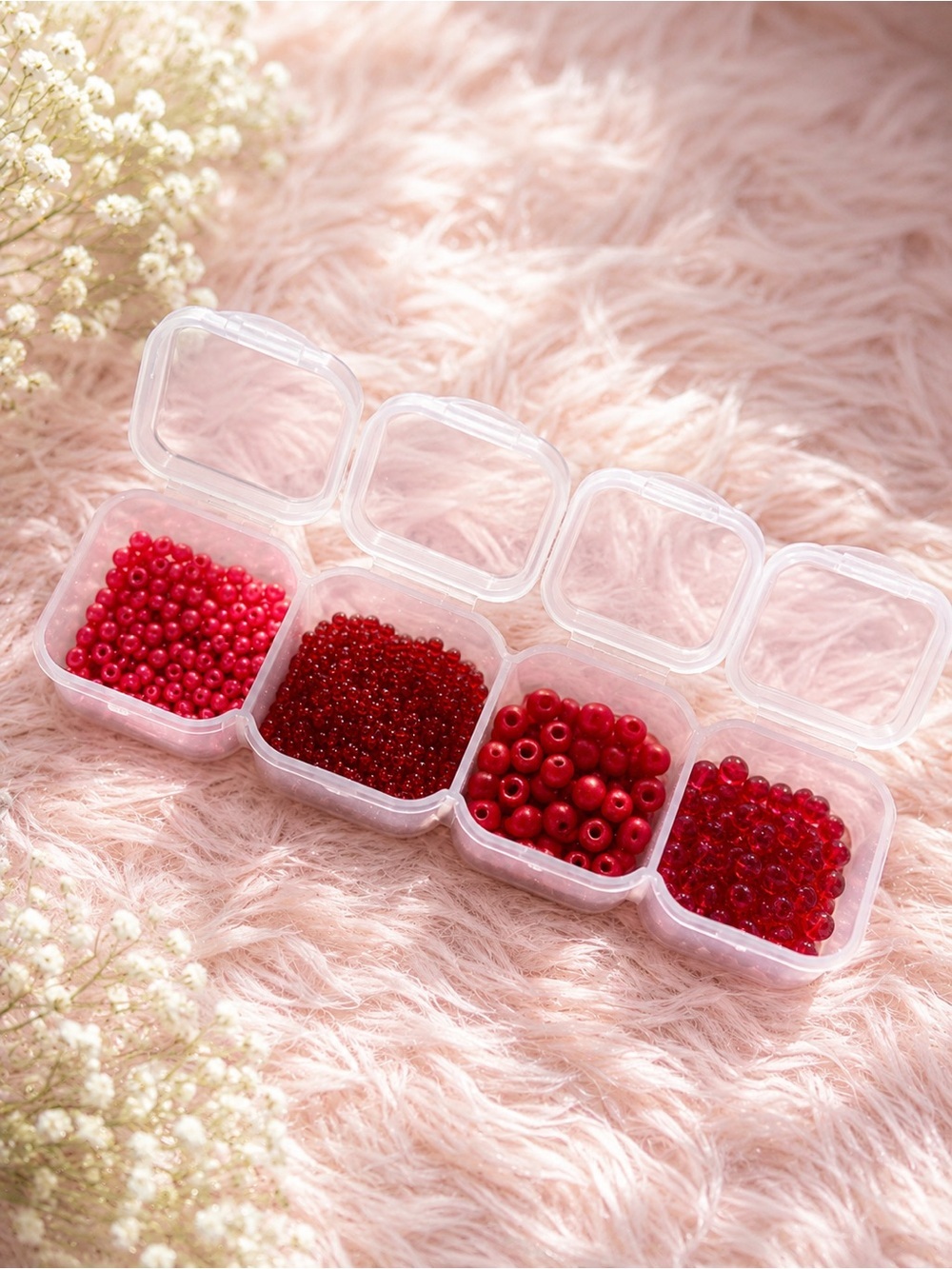 Red Mixed Bead Assortment in Clear Organizer 2mm